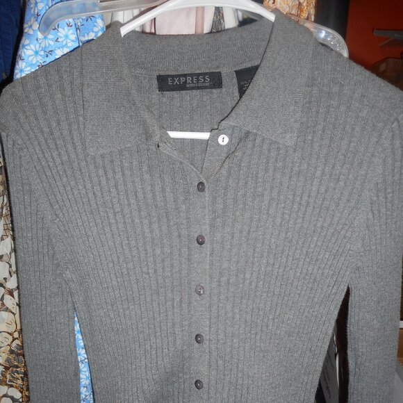 EXPRESS: RIBBED CARDIGAN SWEATER, SZ L, GRAY - Picture 7 of 7